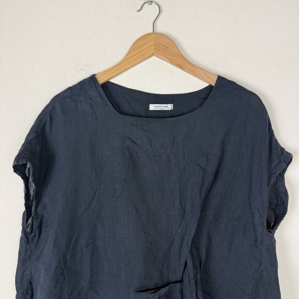 Banana Blue Australia Solid Black 100% Linen Splash Top - Picture 2 of 7
